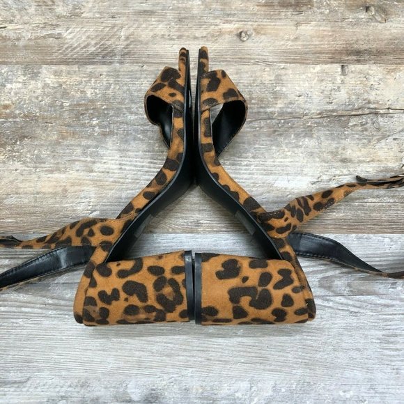Boohoo Block Heel Leopard Print Sandals Wrap Ankle Size 8 Open Toe Brown Black - Picture 9 of 12